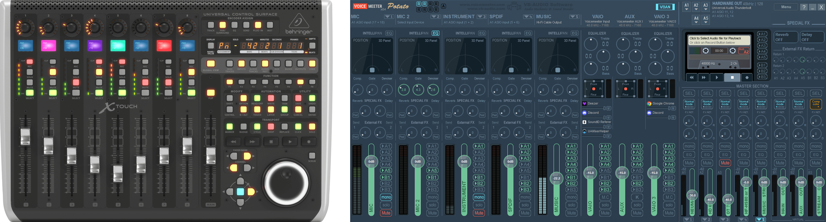 Behringer X-Touch universal control surface and Voicemeeter Potato mixer